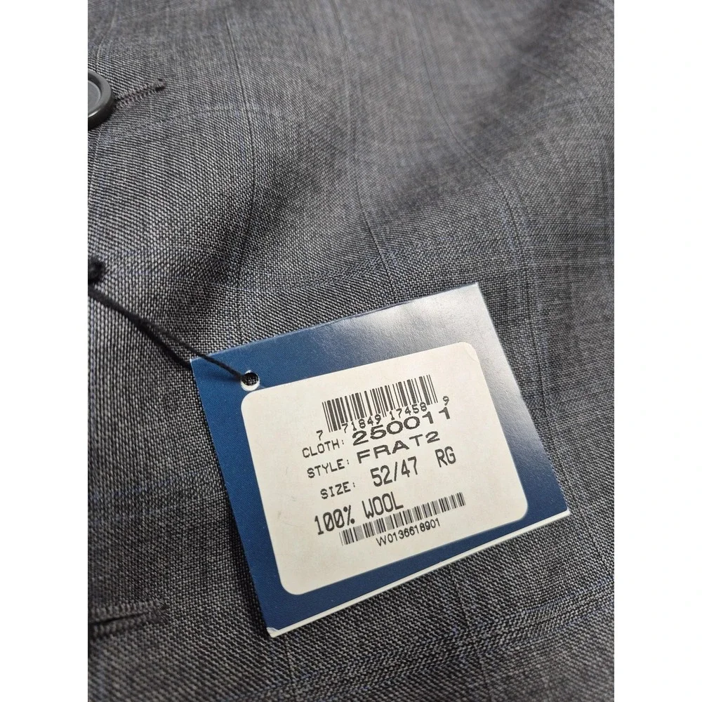 Alta Moda Italia Suit Mens 52 Gray Check Wool Super 120s 2 Piece 47x36 Italy NWT